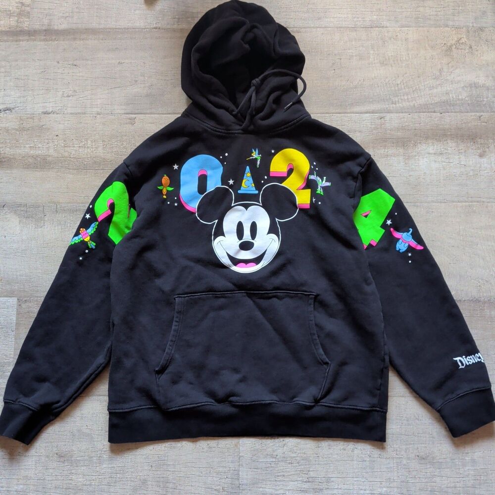 Disney Mickey Mouse Dumbo Tinkerbell Figment Orange Bird Buzz Large Black Hoodie